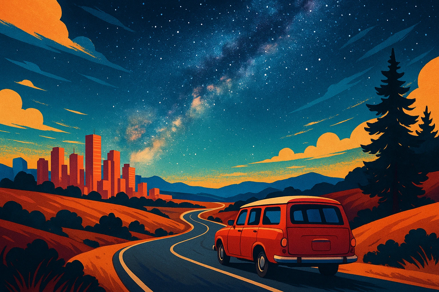 From City Limits to Starry Skies: A Road Trip Tale